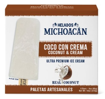 Helados Michoacán Coco con Crema (Coconut & Cream) paletas 6-pack box