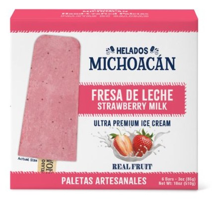Helados Michoacán Fresa de Leche (Strawberry Milk) paletas 6-pack box