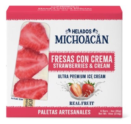 Helados Michoacán Fresas con Crema (Strawberries & Cream) paletas 6-pack box