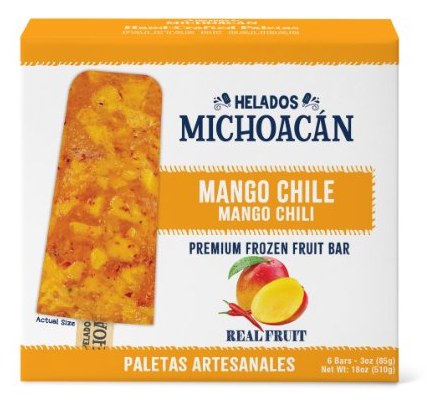 Helados Michoacán Mango Chile (Mango Chili) paletas 6-pack box