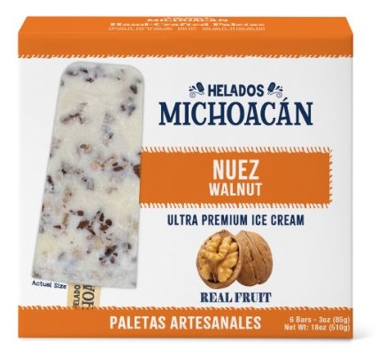 Helados Michoacán Nuez (Walnut) paletas 6-pack box